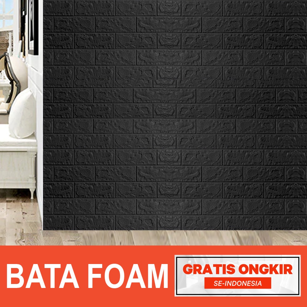 Wallpaper Dingding 3D Foam Motif Batu Bata /  Dekorasi Dinding Kamar Murah-FOAM BATA HITAM 77CM