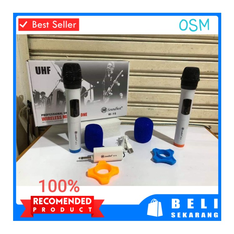 SOUNDBEST original mic WIRELESS charge MICROPHONE wireles charer pro audio sound sistem vokal vocal karaoke mik baterai cas casan profesional panggung  Mic Sepasang Original 100% asli Garansi 1 tahun Soundbest w10 receiver mini 2 unit mic handle kabel cas