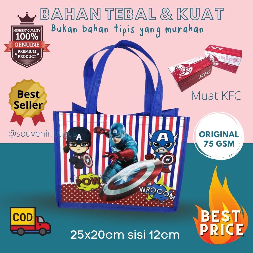 Tas Ultah Captain America Tas Souvenir Ulang Tahun Anak Captain America Cute Super Hero TERLARIS MURAH souvenir kapten amerika GOODIE BAG BIRTHDAY CAPTAIN AMERICA