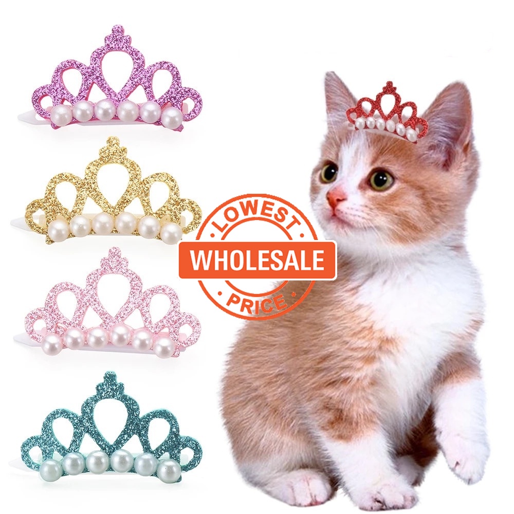 [Harga Grosir]Jepit Rambut Bentuk Mahkota Aksen Mutiara Buatan Untuk Aksesoris Kucing Peliharaan/Hot Sale