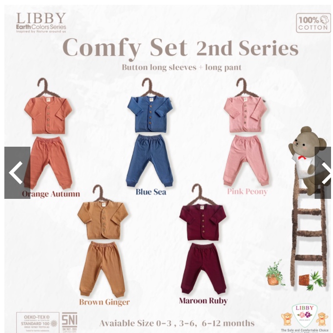 Setelan Baju Bayi Piyama Bayi KANCING PANJANG COMPY SET 2nd Series LIBBY EARTH SNI 0-12 Bulan LB06