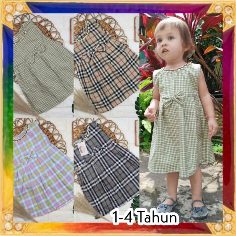 Dress Katun Overal Kotak kotak Anak Perempuan 1 - 4 tahun