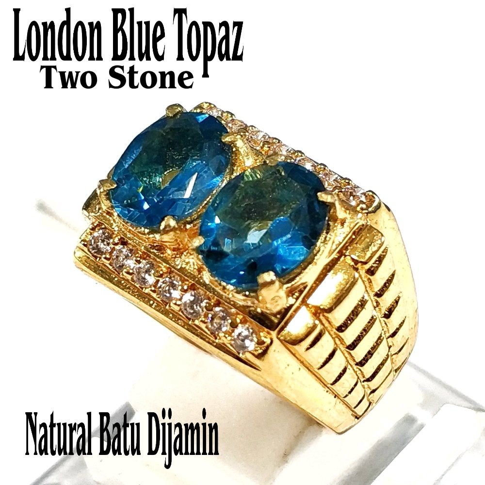 CINCIN BATU PERMATA NATURAL LONDON BLUE TOPAZ DUA MATA