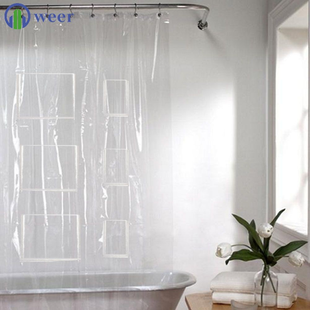 Transparent Shower Curtain Eva Thickened Waterproof Shower Curtain With Pockets 180180cm 180200cm Weer Shopee Indonesia