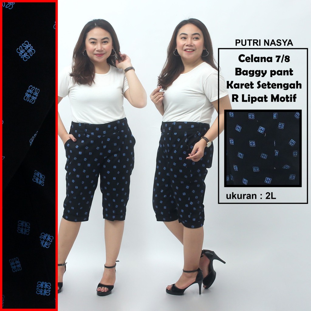 Celana 7/8 jumbo motif / baggy pant jumbo / celana pendek 8L-6L-5L-4L-2L-XL-S fit to L / karet melar