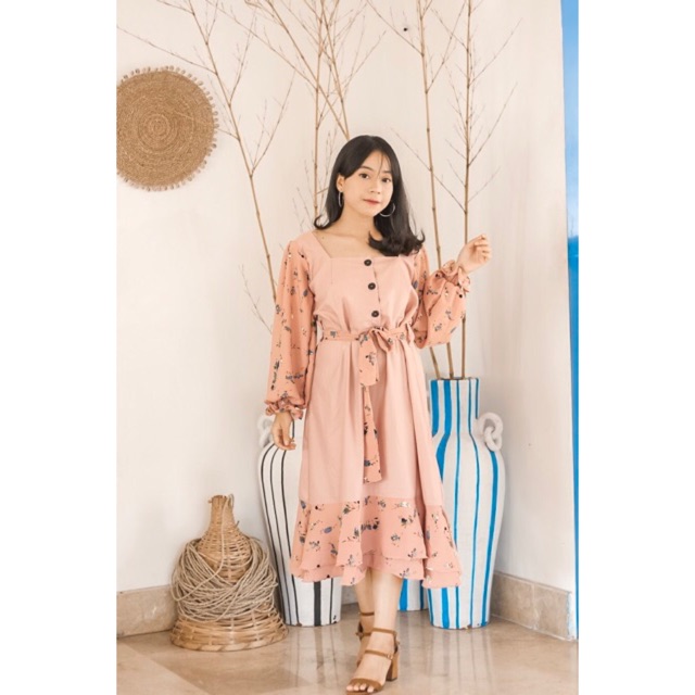 Dress floral misha summer vintage korean style long pink ...