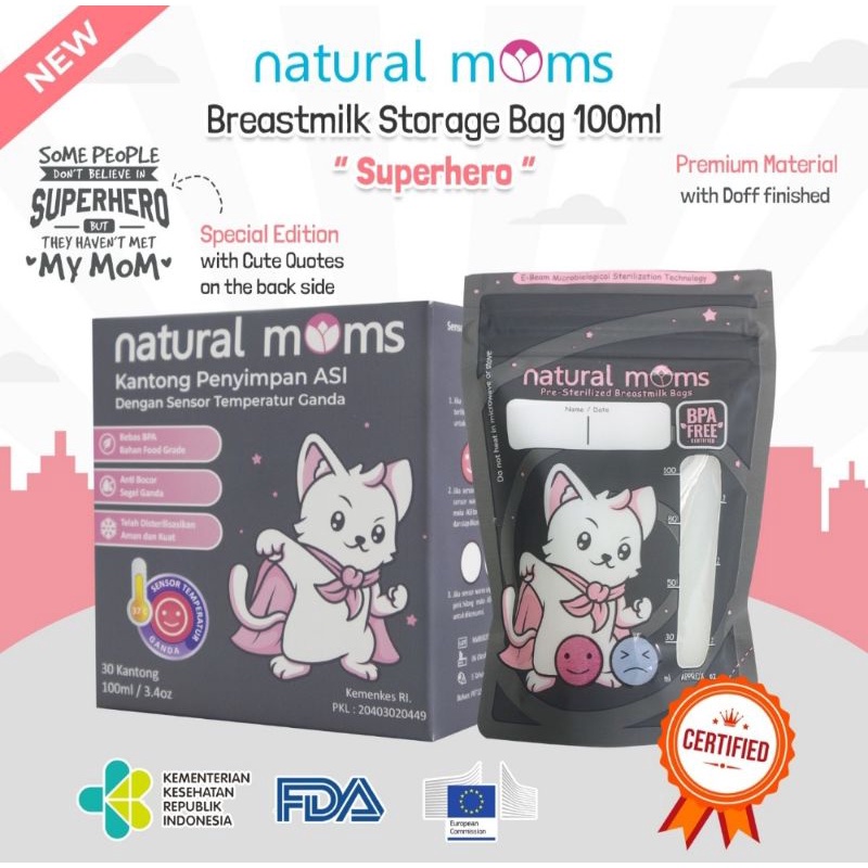 Kantong Asi Natural Moms Breast Milk Storage Bag 100ml 120ml isi 30pcs per box - thermal sensor