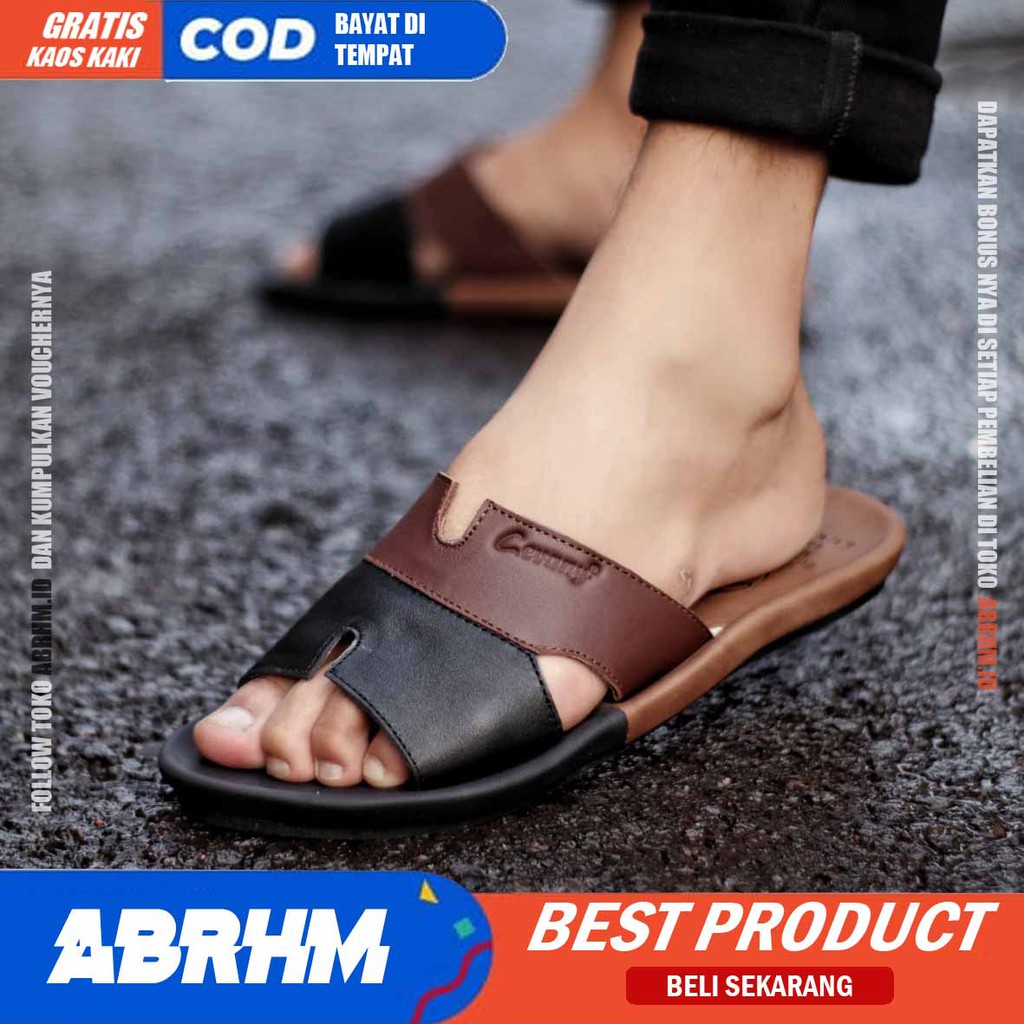 ABRHM x IMPLUSE Sandal Slide Pria Sandal Slop Pria Kulit Asli Ori Sendal Cowok / Cowo Keren Kekinian