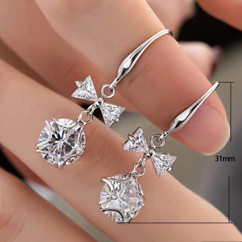 Bow Drop Earrings Women High Quality Silver Color Princess Earring For Dance Party Luxury Gift Fashion Jewelry
