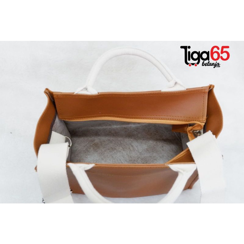 365 Tote Bag Fashion Tas Jinjing Bahan Kulit Sintetis Halus Warna / Tote Bag 0149-4