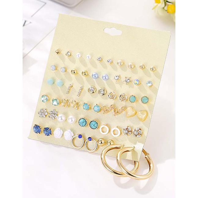 LRC Anting Set Fashion Color Pearl Ball Geometric Earrings Set Of 30