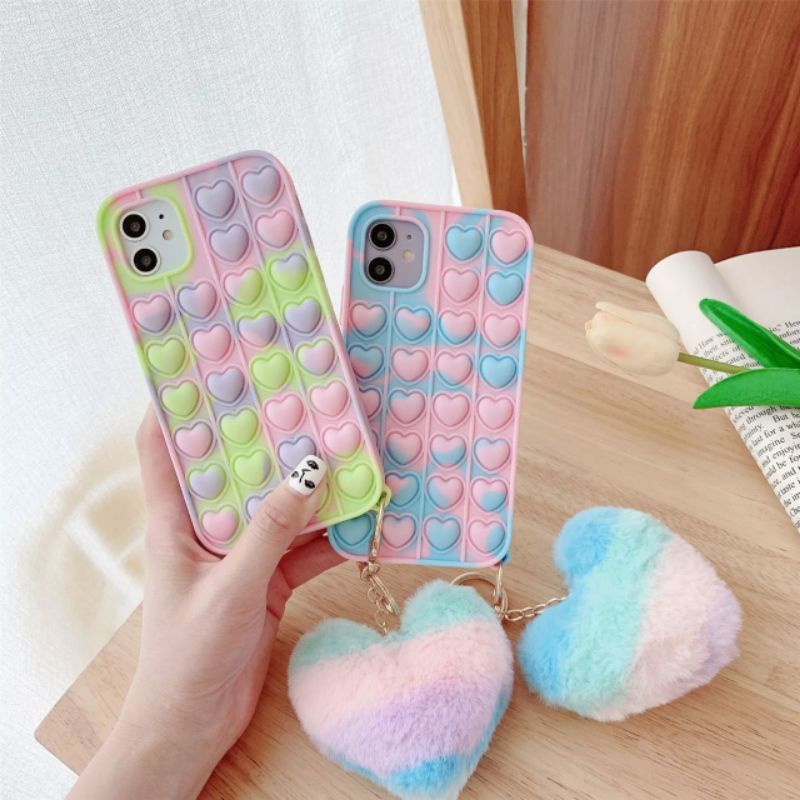 Case SAMSUNG  A31 A51 A71 A20 A30 Casing+Gantungan Bulu Love Cantik Unik Mewah