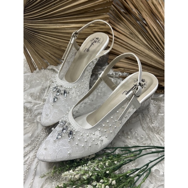 sepatu wanita wedding keisya putih tinggi 5cm kaca