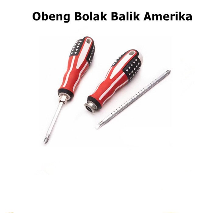 HC Obeng Bolak Balik Amerika 4 inch Gagang Karet 2 in 1 Screwdriver Plus Minus 2in1