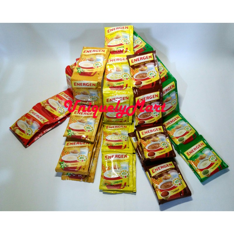 

ENERGEN SEREAL & SUSU BERGIZI Sachet 10 pcs / rcng - Vanila / Coklat / Jahe / Jagung / K.Ijo / Kurma