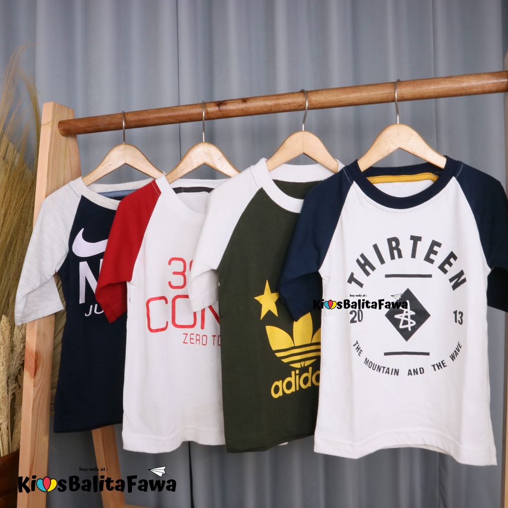 Kaos Reglan Distro Size 3-4 Tahun / Baju Branded Import Lengan Pendek Murah Anak Laki Cowok Polos