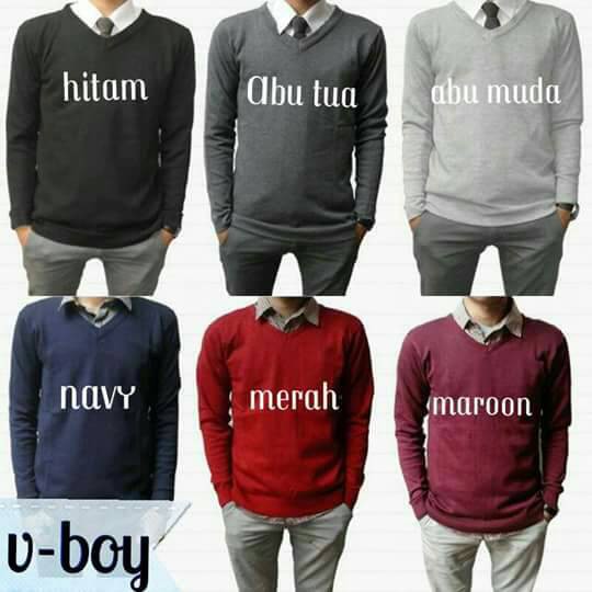 Sweater Rajut Polos Cowok Cewek V Neck Kualitas OK Harga Murah