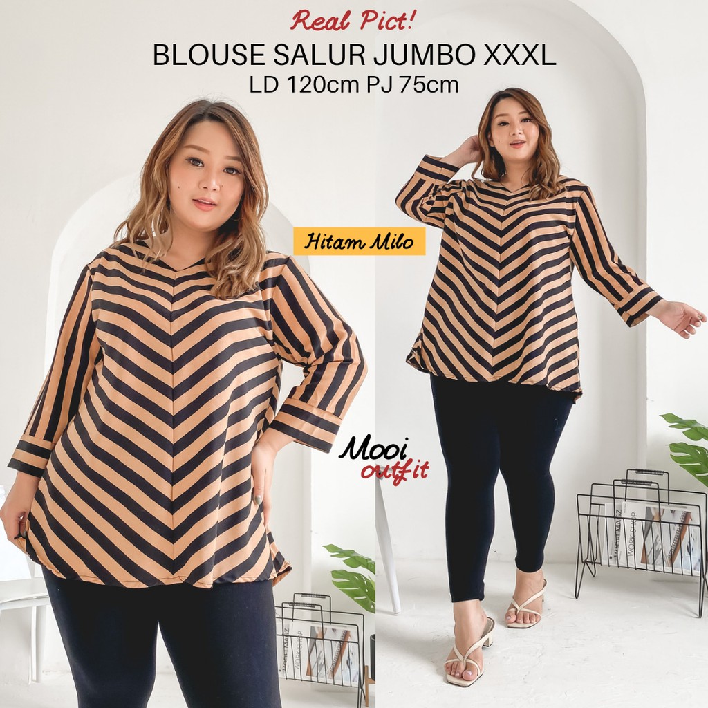 Blouse Jumbo Salur Ld 120- Blus Jumbo Wanita- Baju Jumbo Xxxl Ld 120- Blouse Wanita Jumbo-HITAM MILO