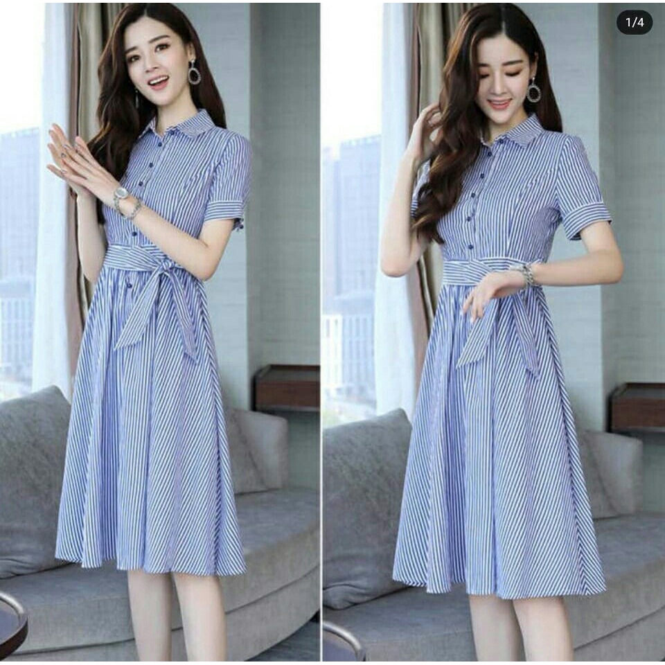 [Dress sevy  sripe 362 RO]Dress wanita katun biru
