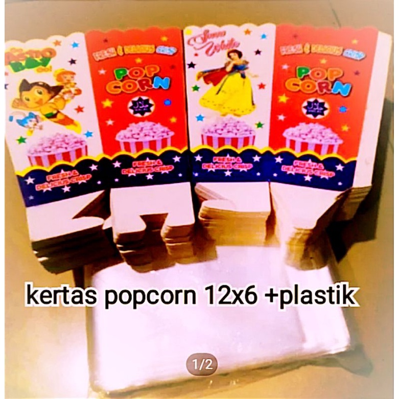 

paket kertas popcorn 12x6 plus plastik 13x33