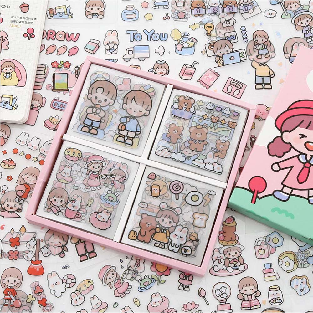 Lanfy 100pcs / Set Stiker Motif Kartun Kelinci Anti Air Untuk Dekorasi Scrapbook / Agenda