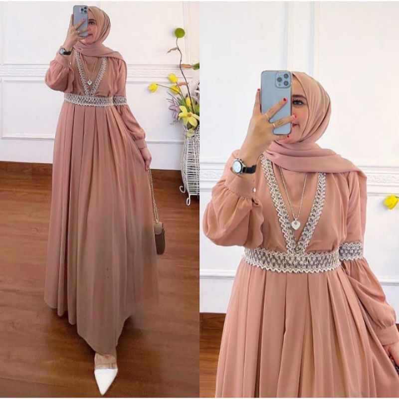 [Fashion Muslim] QAISHA maxy dress renda ceruty babydoll | terlaris