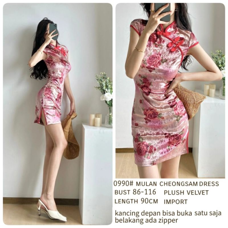 MDLV ~ 0990 CNY Mulan Cheongsam Dress Women Cheongsam Dress Premium Dress Sincia Dress Imlek Dress Velvet Premium Dress Velvet Import Fashion Import