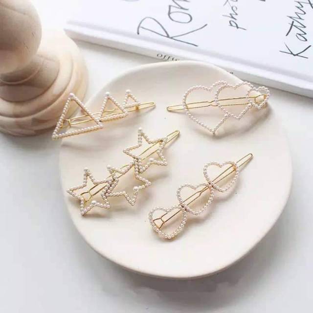 Jepit rambut mutiara geometri klip wanita korea hairclip hairpin termurah