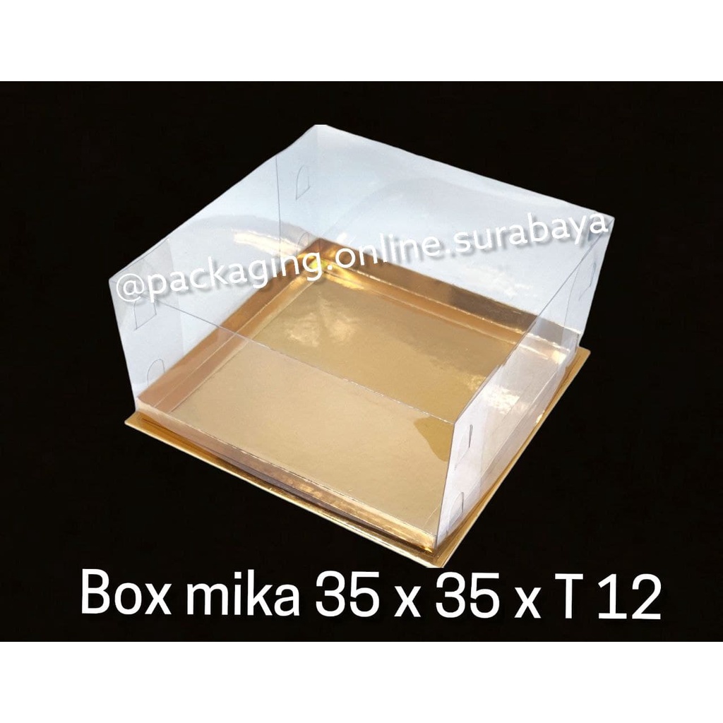 

BOX MIKA GOLD UK 35X35X12 CM CAKE CUPCAKE SOUVENIR HANTARAN PUDING TART DUS EMAS KARTON TEBAL POS