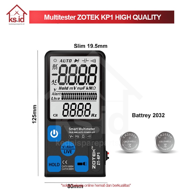 Multitester Zotek KP1 High Quality / ZOTEK ZT-KP1 Smart Multimeter True Rms Auto Power Off NCV Frequ