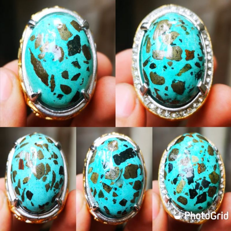 Batu akik pirus biru badar perak