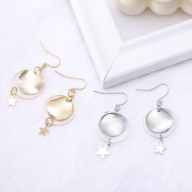 Roselife Vintage Star Round Pendant Drop Earrings for Women Jewelry Accessories 1 Pair