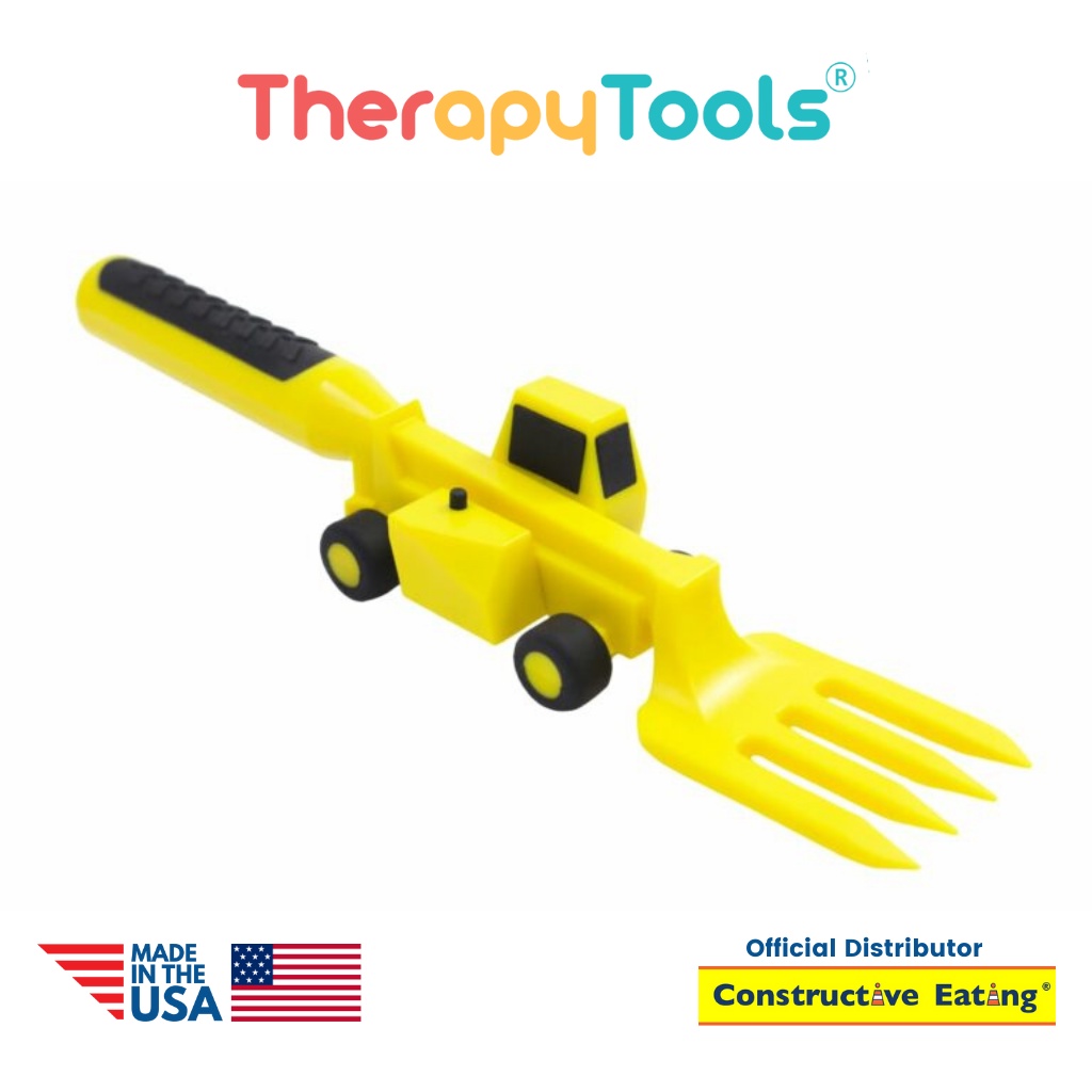 Constructive Eating - Construction Fork, Alat latih bantu susah makan bentuk ekskavator forklift, garpu lucu premium sensori anak made in USA - Therapy Tools