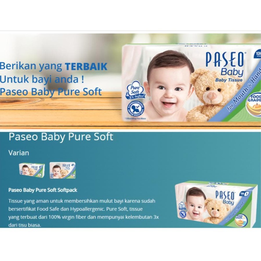 Paseo BABY TISSUE / Tisu Kering Bayi (130sheets/3ply) Facial Pure Soft