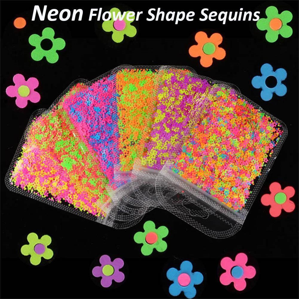 Solighter Neon Kuku Glitter Serpihan Manicure Decor Wanita Kecantikan Bersinar Pencampuran Warna Nail Art Aksesori Berongga Keluar Glitter Serpihan