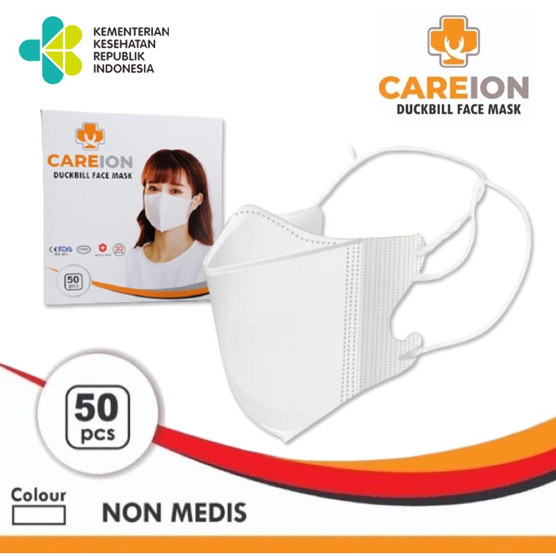 Masker Duckbill Hijab / Headloop 1 Box 50 pcs / Masker HIJAB Duckbill Putih Polos Medis 3PLY