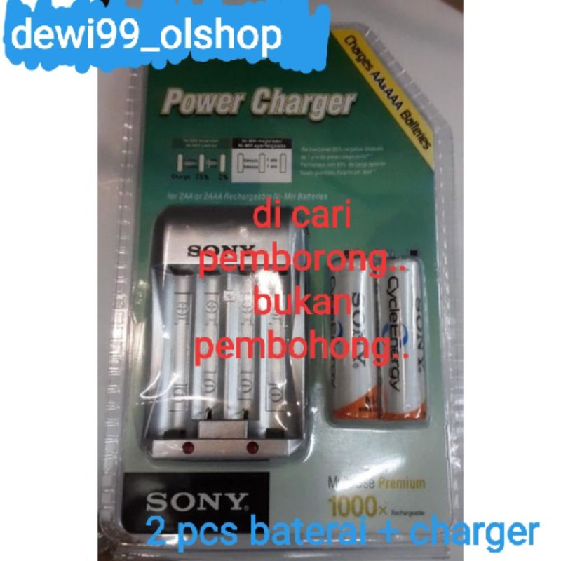 Charger Baterai AA / AAA Power Charger SONY BONUS 2 Pcs Baterai AA