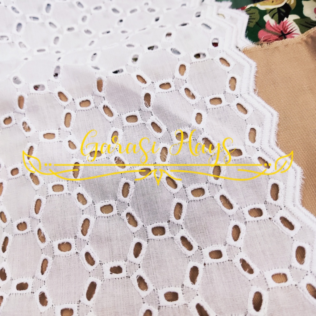Kain Katun Bordir Putih White Cotton Embroidery Motif C