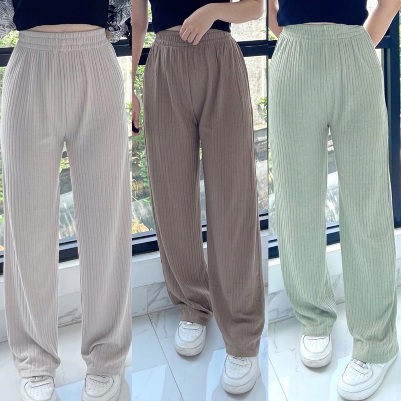 Celana Murah Berkualitas Kulot Knit Premium - Long Cullote Meera Pants - Korean Loose Pants Trousers Wanita - Loungewear