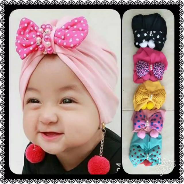 Turban Anak Bayi  Pom Pom Polkadot usia 0-3 Tahun / Turban baby