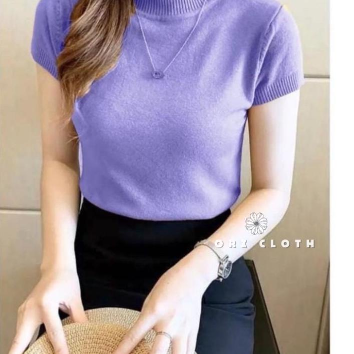 ❤️BIG SALE❤️ SHIRT LENGAN PENDEK RAJUT KNIT RIB TEBAL PREMIUM KAOS TURTLENECK PENDEK LEHER KERAH TIN