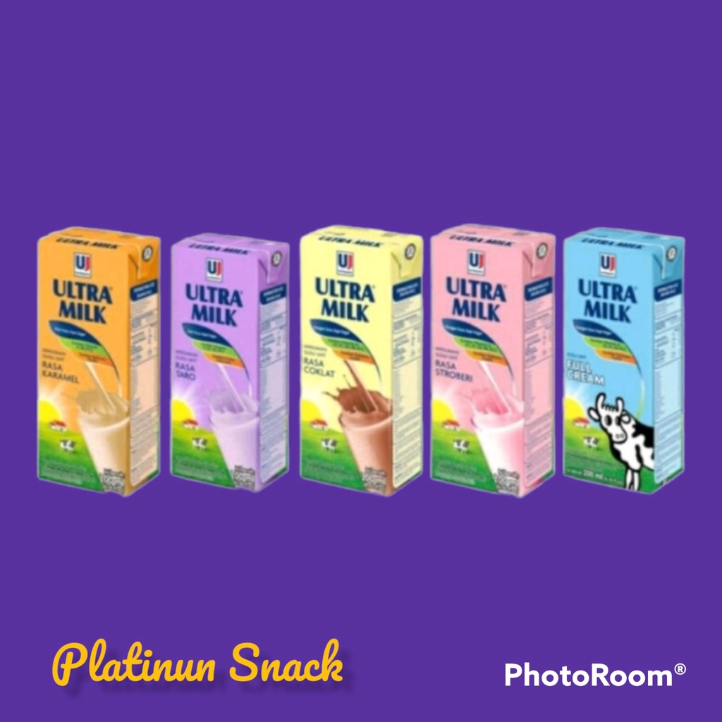 Susu UHT Ultra Milk 200 ml Cokelat, Strawberry, Full Cream 1 Dus (24 x 200 ml)