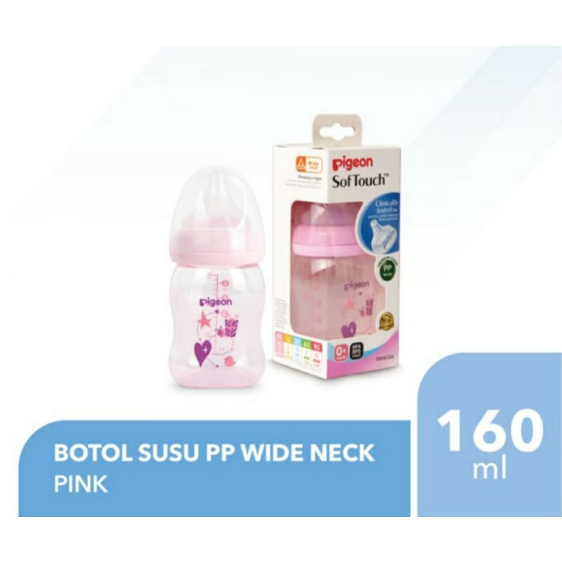 Pigeon Botol Susu PP Clear Wide Neck 160ml / Botol Susu Pigeon Wideneck 160ml 240ml Peristaltic Softtouch Pigeon / Botol Susu Pigeon Motif Bunga Pigeon Biru Pink