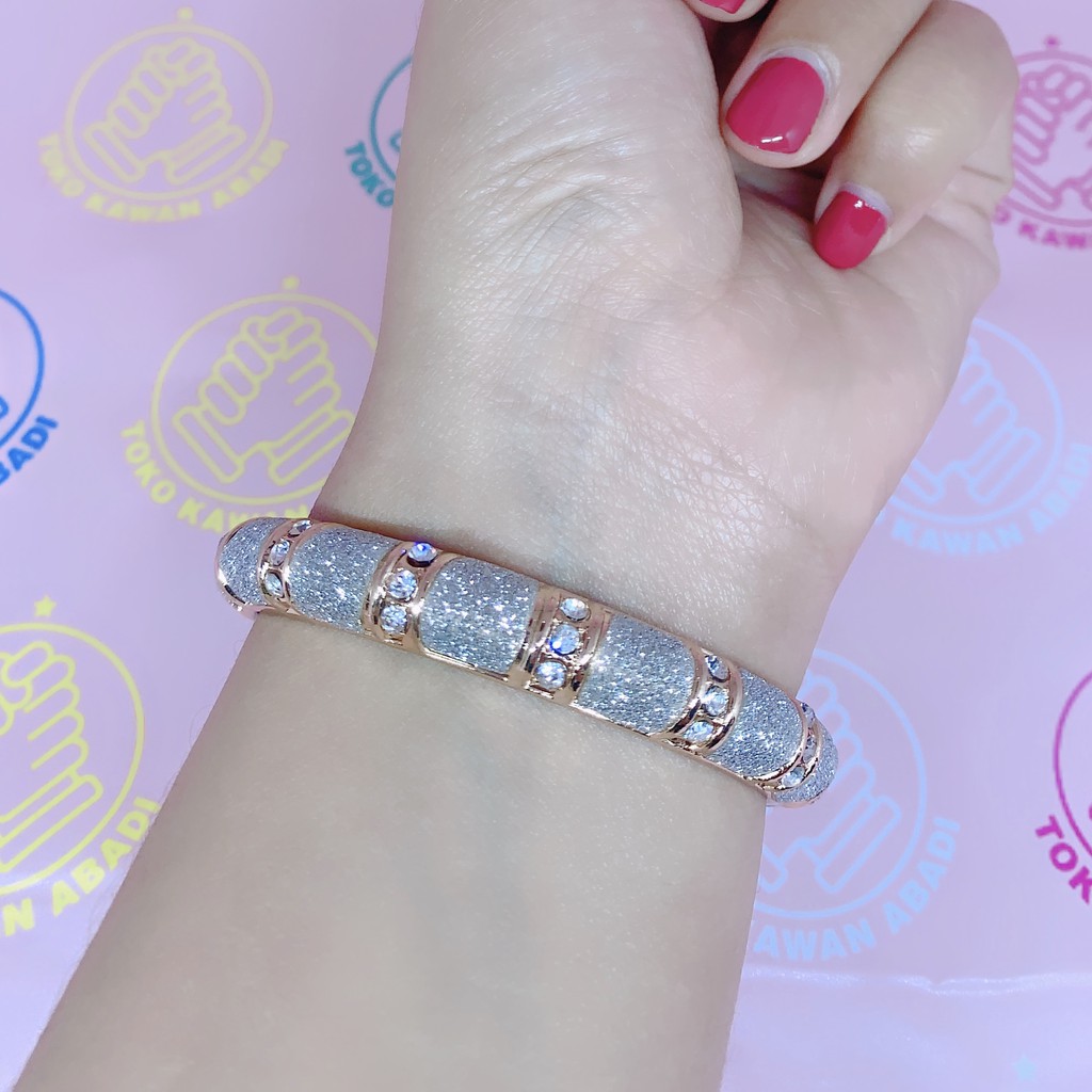 Gelang Tangan Rhodium Rose Gold Perhiasan Fashion Wanita Dewasa Model Ring Permata Full *24