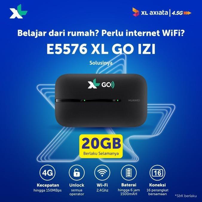 Mifi Modem Wifi 4G All Operator Huawei E5576 Free XL Go IZI 20GB