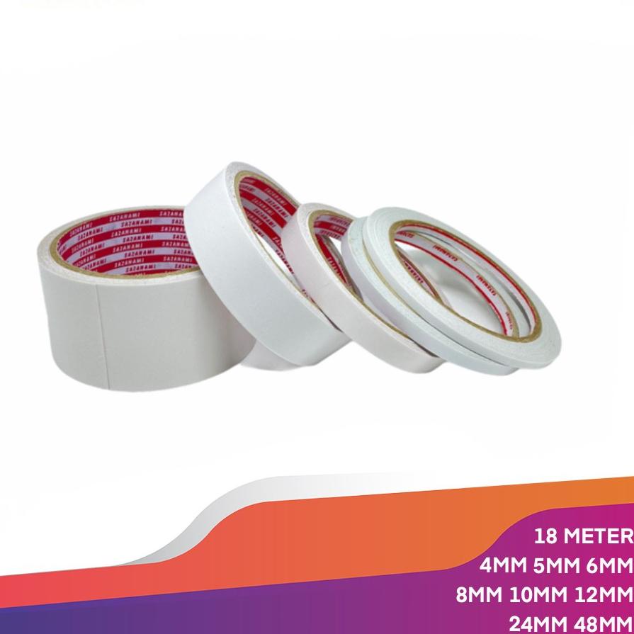 

Best! DOUBLE TAPE KERTAS 18 METER SIZE 4MM 5MM 6MM 8MM 10MM 12MM 24MM 48MM ,,