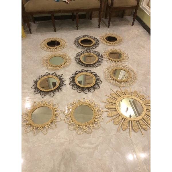 Kaca Cermin Dinding 25cm Anyaman Aesthetic Mirror Rotan Sintetis Kaca 25cm