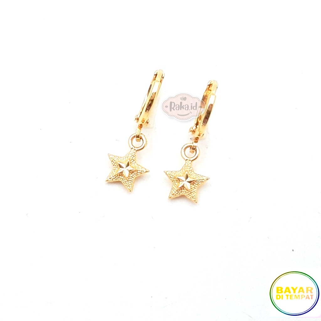 Anting Clip / Klip Bintang Ukir Gold Perhiasan Aksesoris Wanita 907