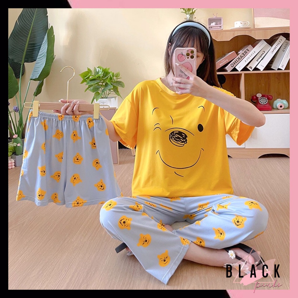 Blackpink Baju Tidur Set Piyama 3 in 1 Wanita Celana Panjang Pendek Import Fashion Korea 4003