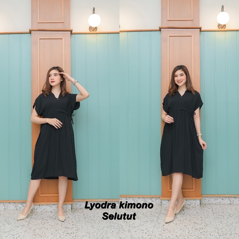 BESTSELLER | LONGDRESS KIMONO | HOMEDRESS KIMONO PANJANG BUSUI | BAJU TIDUR KIMONO | DASTER KIMONO-Lyodra pdk hitam
